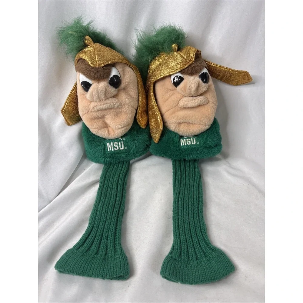 2 MSU Michigan State University Spartans Golf Driver Head Cover Sparty Mascot